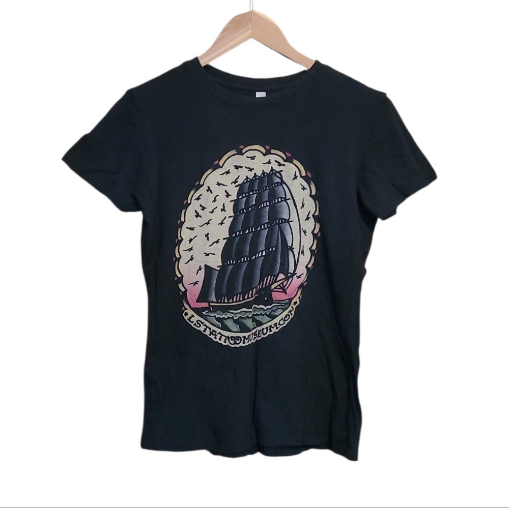 Women's Traditional Clipper Ship Tattoo Flash T Shirt Lucky Tattoo Supply XL